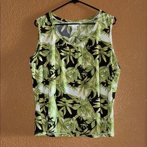 Women’s Green Leaf Print Tank Top – Breathable Summer Layer